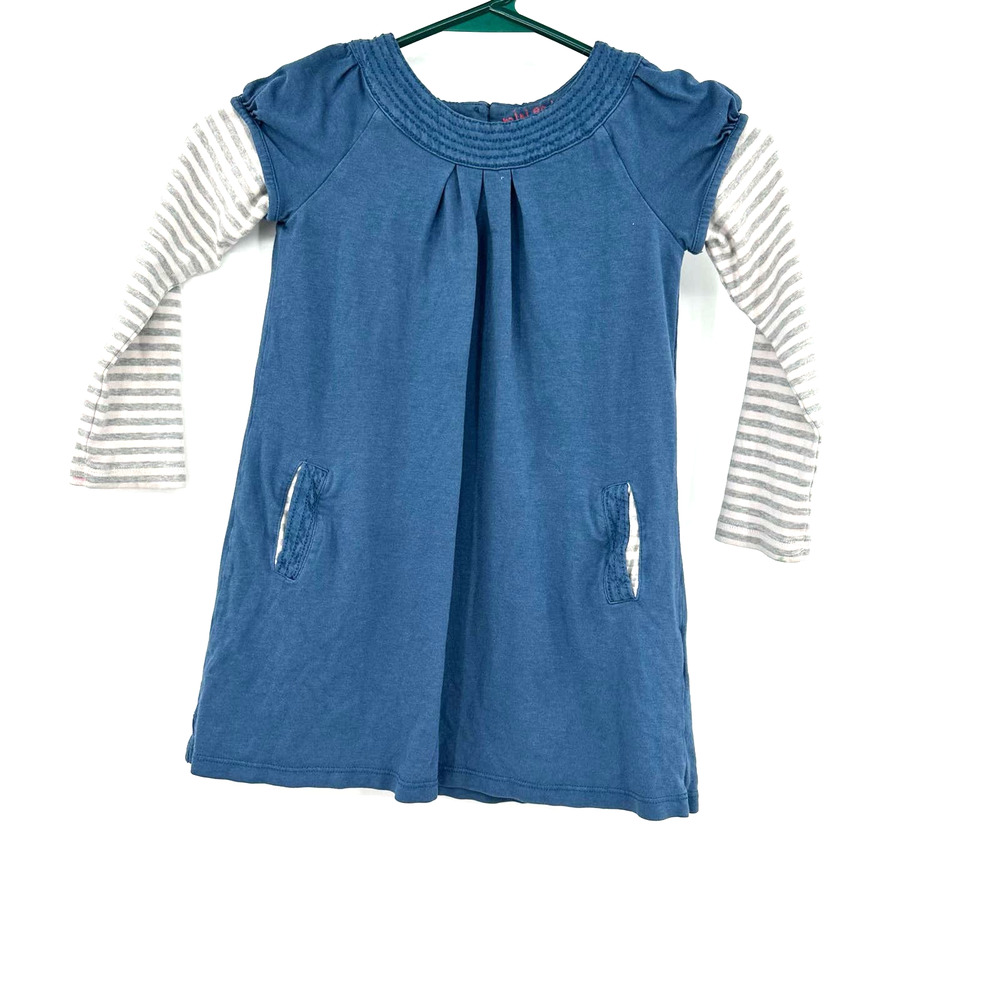 Mini Boden 3-4 Years long sleeve dress tunic blue white gray cotton‎ blend